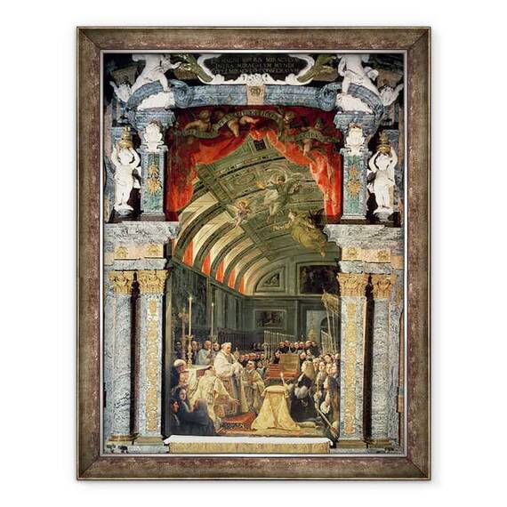 Tablou inramat - Claudio Coello - Sfanta impartasanie a lui Carol al II-lea 1661-1700 si a Curtii sale - - Roveli