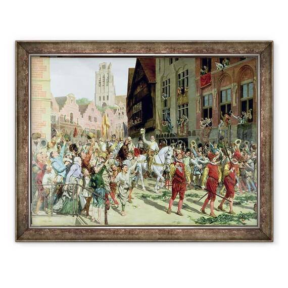 Tablou inramat - Lucien Alphonse Gros - Sosirea triumfala in Rotterdam a Printului Maurice de Orange-Nassau dupa batalia de la Nieuwpoort din 1600 - - Roveli