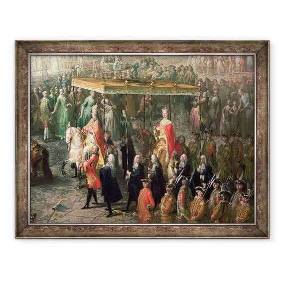 Tablou inramat - Martin II Mytens - Procesiunea de incoronare a lui Iosif al II-lea 1741-90 imparat al Germaniei, in Romerberg - - Roveli