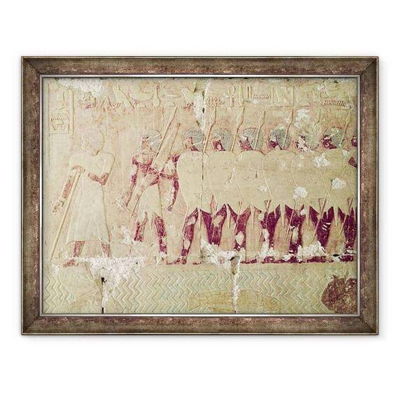 Tablou inramat - Egyptian 18th Dynasty - Relief ilustrand soldatii trimisi de regina Hatshepsut intr-o expeditie in tara Punt, de la Templul Mortuar din Hatshepsut, c.1503-1482 i.Hr. - - Roveli