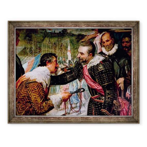 Tablou inramat - Diego Rodriguez de Silva y Velazquez - Predarea lui Breda 1625, detaliu al lui Justin de Nassau predarea cheilor lui Ambroise Spinola 1569-1630 pe 5 iunie 1625 - - Roveli