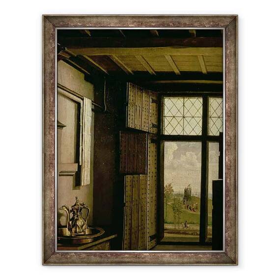 Tablou inramat - Robert Campin Master of Flemalle - Detaliu al ferestrei, din aripa Sf. Barbara a altarpiesei Werl - - Roveli