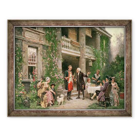 Tablou inramat - Jean Leon Gerome Ferris - George Washington viziteaza Gradina Bartrams in 1787 - - Roveli