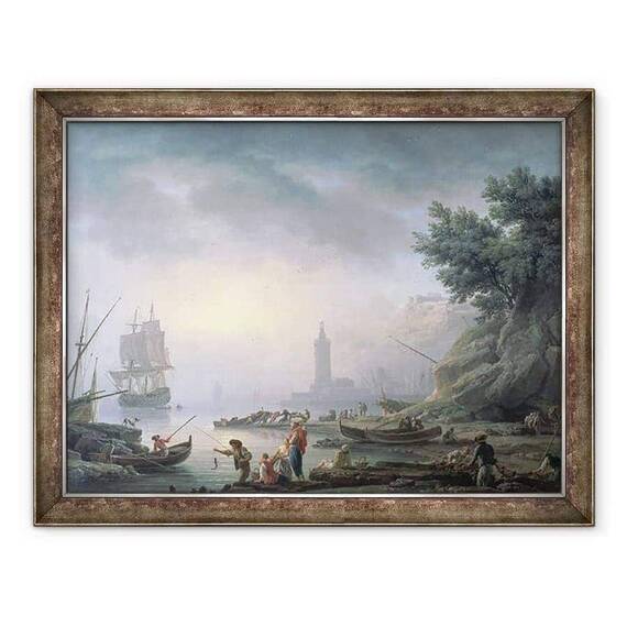 Tablou inramat - Claude Joseph Vernet - Portul maritim in zori - - Roveli