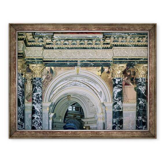 Tablou inramat - Gustav Klimt - Interiorul Muzeului Kunsthistorisches, Viena, cu decor arcada si spandrel reprezentand figuri reprezentand Roma si Venetia secolului al XIV-lea - - Roveli