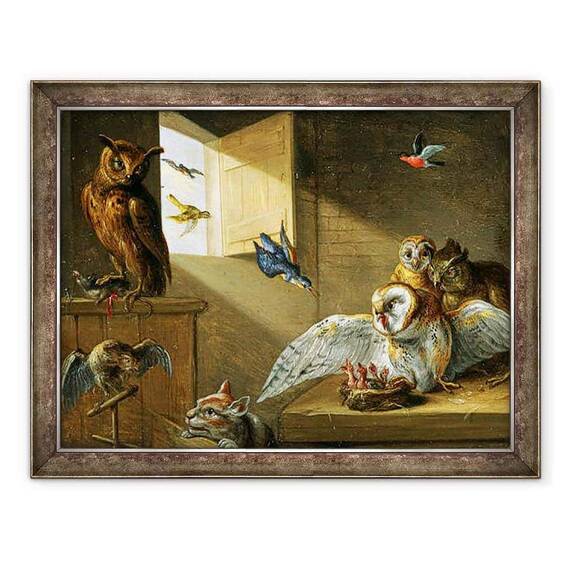 Tablou inramat - Jan van Kessel the Elder - O familie de bufnite - - Roveli