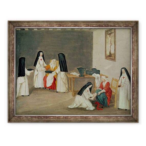 Tablou inramat - Louise Madelaine Cochin - ingrijirea bolnavilor, de la LAbbaye de Port-Royal - - Roveli