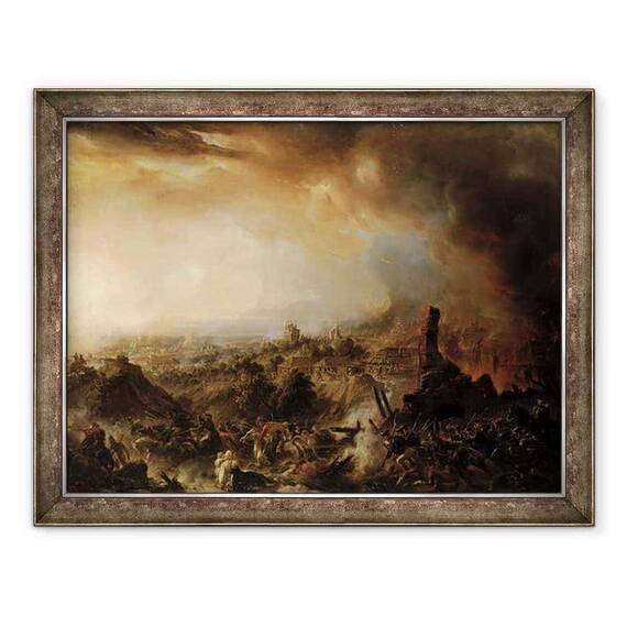 Tablou inramat - Jean Charles Langlois - Arderea Moscovei in 1812 - - Roveli