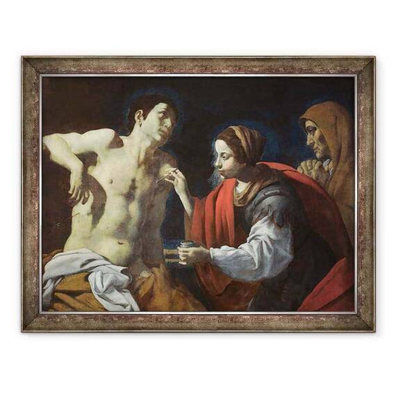 Tablou inramat - Giovanni-Battista Caracciolo - Sfantul Sebastian ingrijit de Sfanta Irene - - Roveli