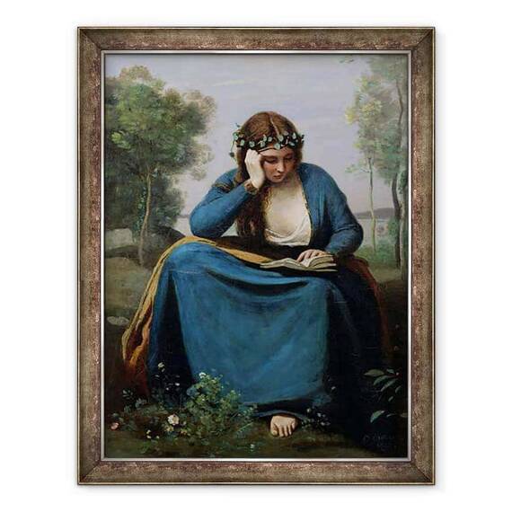 Tablou inramat - Jean Baptiste Camille Corot - Cititorul incoronat cu flori, sau muza lui Virgil - - Roveli