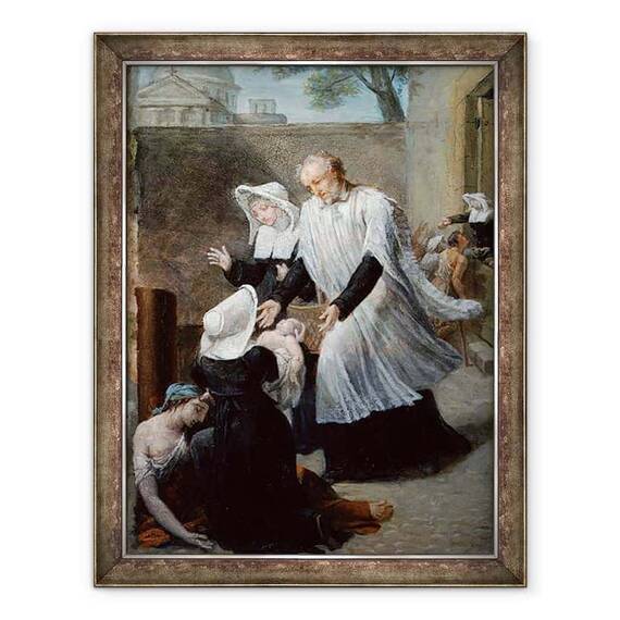 Tablou inramat - Antoine Ansiaux - Sfantul Vincent de Paul ajutand ciuma calarita - - Roveli