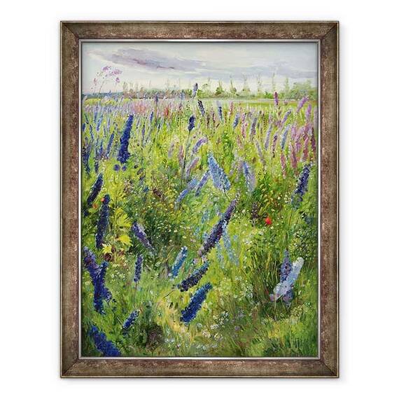 Tablou inramat - Timothy Easton - Delphiniums si Soarele Emergent - - Roveli