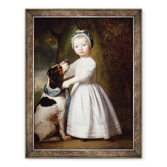 Tablou inramat - George Romney - Baiat mic cu un caine - - Roveli