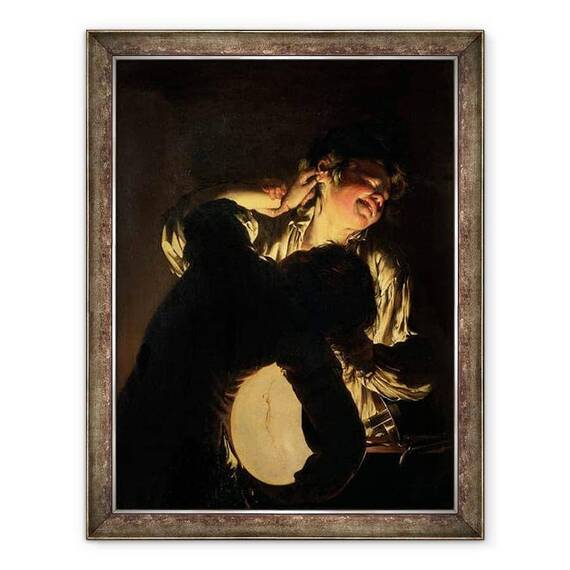 Tablou inramat - Joseph Wright - Doi baieti care se lupta pentru o vezica - - Roveli