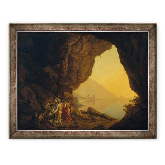 Tablou inramat - Joseph Wright - O grota in Regatul Napoli, cu Banditti - - Roveli