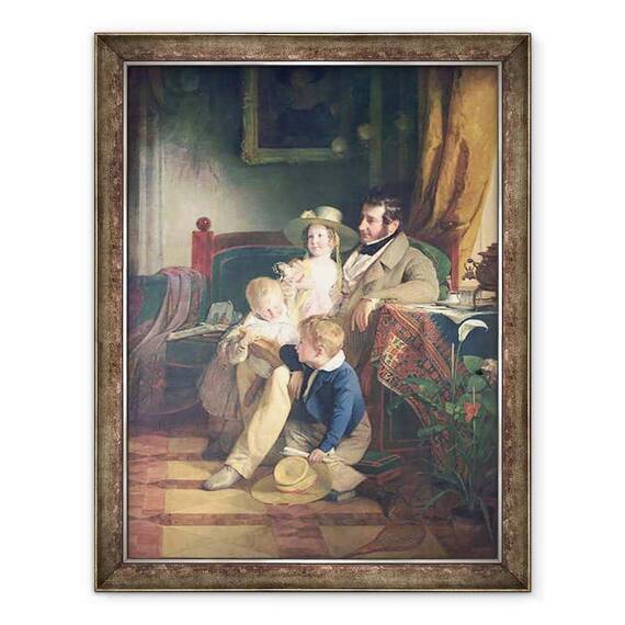 Tablou inramat - Friedrich von Amerling - Rudolf von Arthaber 1795-1867 impreuna cu copiii sai Rudolf, Emilie si Gustav Privind portretul mamei lor decedate - - Roveli