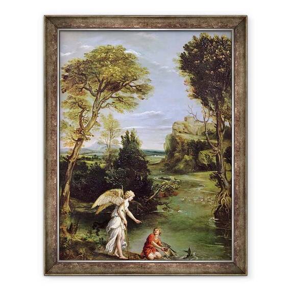 Tablou inramat - Domenichino - Peisaj cu Tobias de stabilire a pestilor - - Roveli