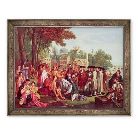Tablou inramat - Benjamin West - Tratatul lui William Penn cu indienii in 1683 - - Roveli