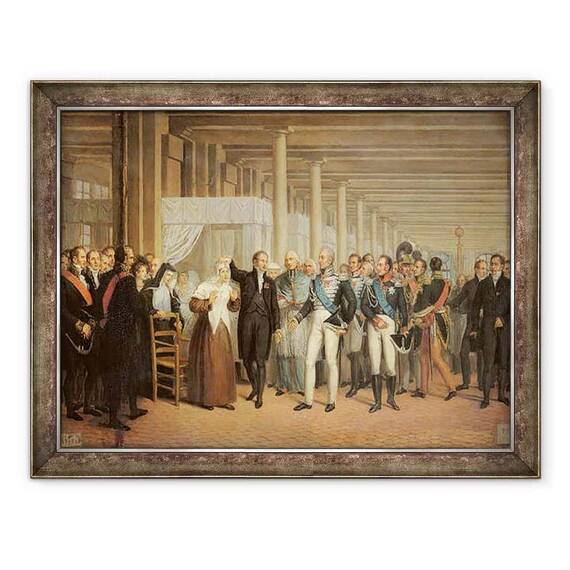 Tablou inramat - Scoala franceza - Operatiunea de cataracta efectuata de Guillaume Dupuytren 1777-1835 in prezenta regelui Carol X 1757-1836 la Hotelul Dieu - - Roveli