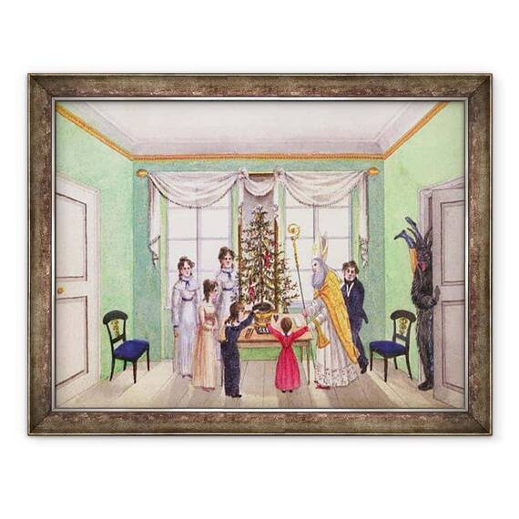Tablou inramat - Franz Paumgarrten - Krampus si Sfantul Nicolae din jurnalul lui Carl Baumann scris 1813-25 - - Roveli