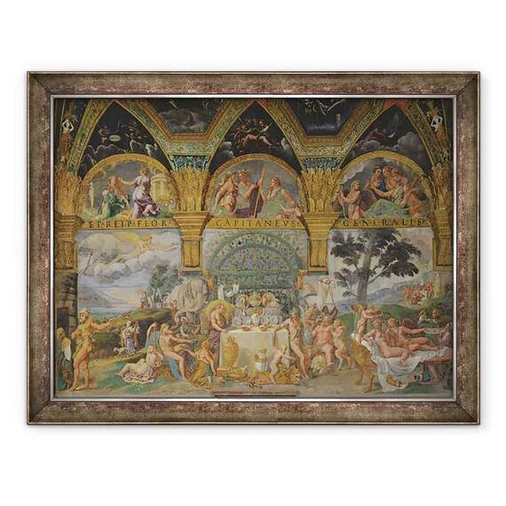 Tablou inramat - Giulio Romano - Banchetul nobil care sarbatoreste casatoria lui Cupidon si Psyche de la Sala di Amore e Psiche - - Roveli
