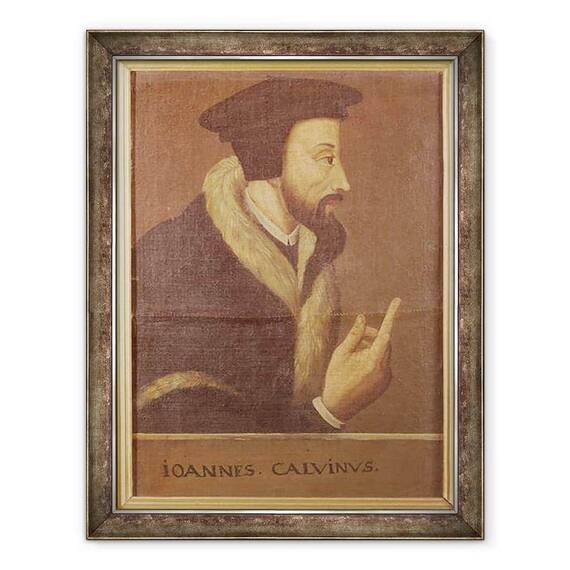 Tablou inramat - Scoala elvețiana - Portretul lui John Calvin 1509-64 teolog francez si reformator - - Roveli