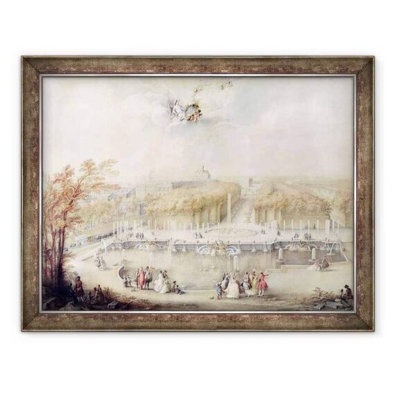 Tablou inramat - Jacqes Andre Portail - Vedere la Gradini si Castelul Versailles din Fantana Neptun - - Roveli