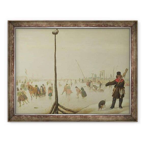 Tablou inramat - Hendrik Avercamp - Un vanator de rata si cainele sau intr-un peisaj de iarna - - Roveli