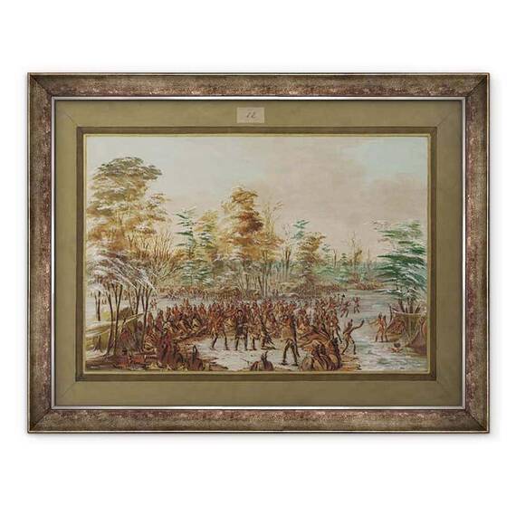 Tablou inramat - George Catlin - De Tonty a dat in judecata pentru pace in satul Iroquois in ianuarie 1680 - - Roveli