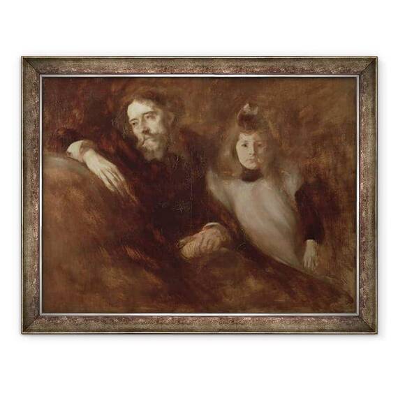 Tablou inramat - Eugene Carriere - Portretul lui Alphonse Daudet 1840-97 si fiica sa Edmee - - Roveli