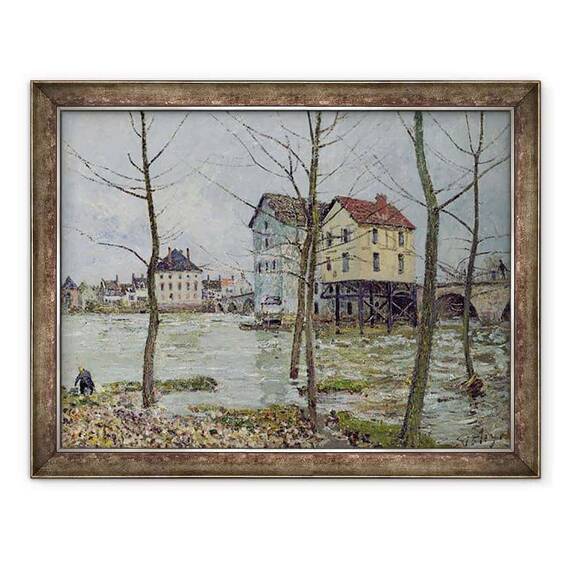 Tablou inramat - Alfred Sisley - Morile de la Moret-sur-Loing, iarna - - Roveli