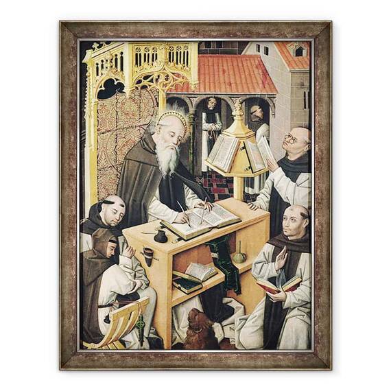 Tablou inramat - Scoala spaniola - Interiorul unui Scriptorium - - Roveli