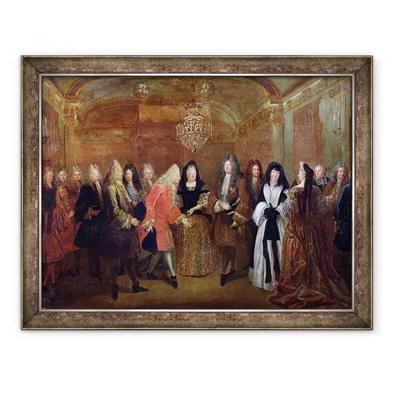 Tablou inramat - Louis de Silvestre - Ludovic al XIV-lea 1638-1715 il saluta pe Elector de Saxonia, Frederic Augustus al II-lea 1670-1733 la Fontainebleau, 27 septembrie 1714 - - Roveli