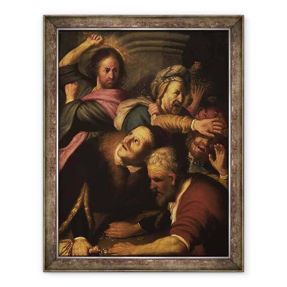 Tablou inramat - Rembrandt Harmensz van Rijn - Hristos ii alunga pe schimbatorii de bani din templu - - Roveli