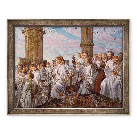 Tablou inramat - William Holman Hunt - Dimineata mai pe Magdalen College Tower, Oxford, Ceremonia Antica Antica - - Roveli