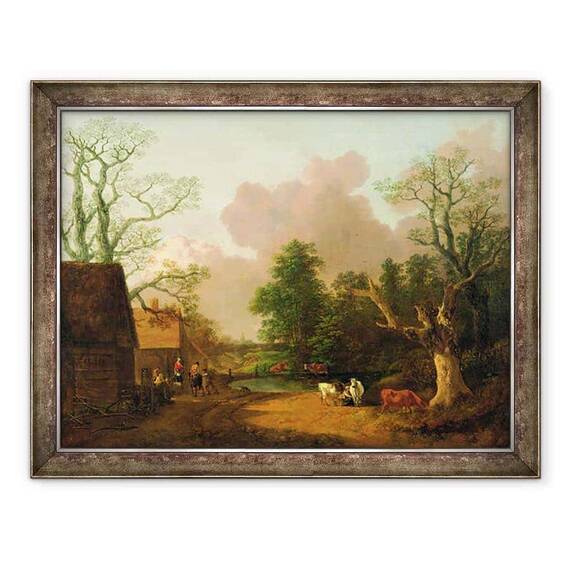 Tablou inramat - Thomas Gainsborough - Un peisaj cu figuri, cladiri agricole si o laptareasa - - Roveli