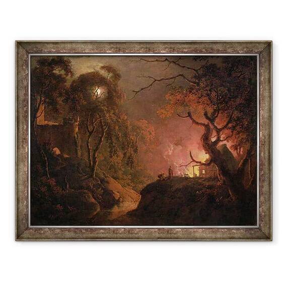 Tablou inramat - Joseph Wright - O cabana pe foc pe timp de noapte - - Roveli