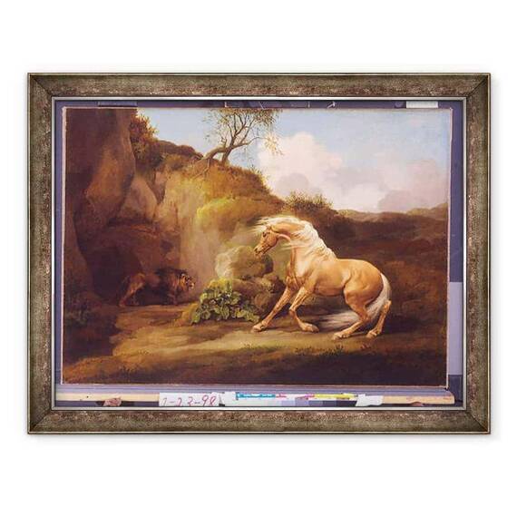 Tablou inramat - George Stubbs - Un cal speriat de un leu - - Roveli