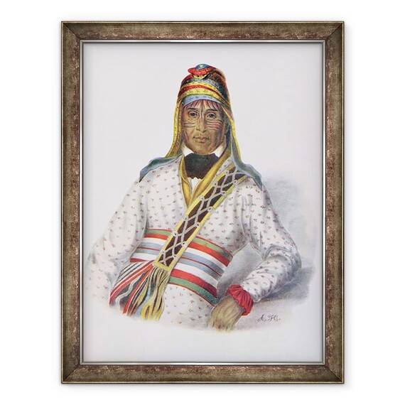 Tablou inramat - Charles Bird King - Yoholo-Micco, sef al paraului, 1825, ilustratie din Triburile indiene din America de Nord, Vol.2, de Thomas L. McKenney si James Hall - - Roveli