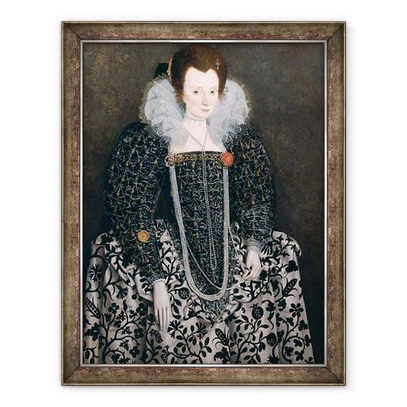 Tablou inramat - scoala engleza - Portretul unei femei, identificata in mod traditional ca Mary Clopton nascut Waldegrave din Kentwell Hall, Suffolk - - Roveli