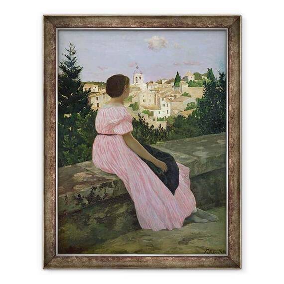 Tablou inramat - Jean Frederic Bazille - Rochia roz, sau Vedere de Castelnau-le-Lez, Herault - - Roveli