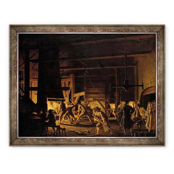 Tablou inramat - Pehr Hillestrom - in Anchor-Forge la Soderfors. Fierarii din greu la locul de munca - - Roveli