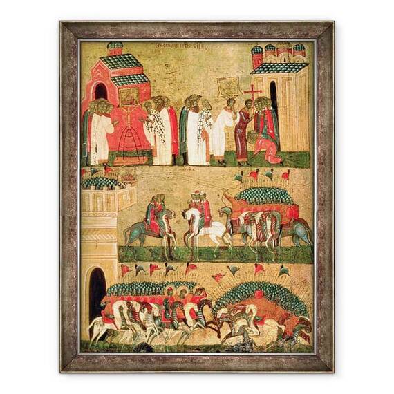 Tablou inramat - Scoala Rusa - Batalia Novgorodienilor cu Suzdalii, scoala Novgorod - - Roveli