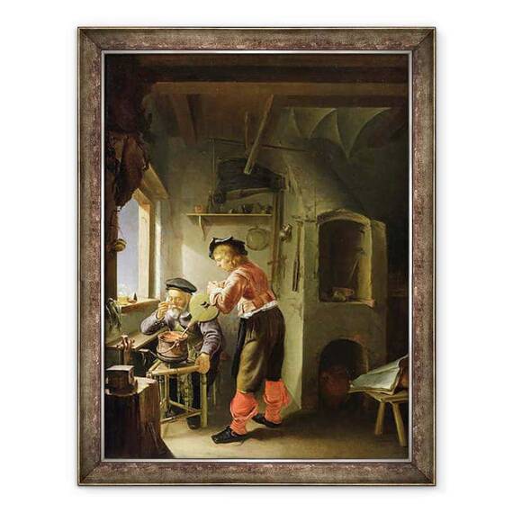 Tablou inramat - Frans van Mieris - Un alchimist si asistentul sau in atelierul lor - - Roveli
