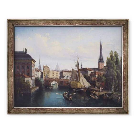 Tablou inramat - Gustav Palm - Vedere a Riddarholmskanalen, Stockholm in 1835 - - Roveli