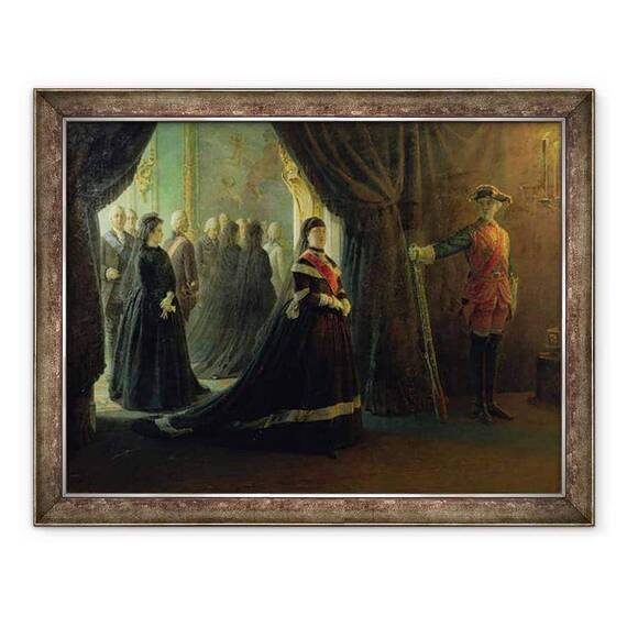 Tablou inramat - Nikolai Nikolajevitch Gay - Ecaterina a II-a 1729-96 la sicriul imparatesei Elisabeta 1709-61 - - Roveli