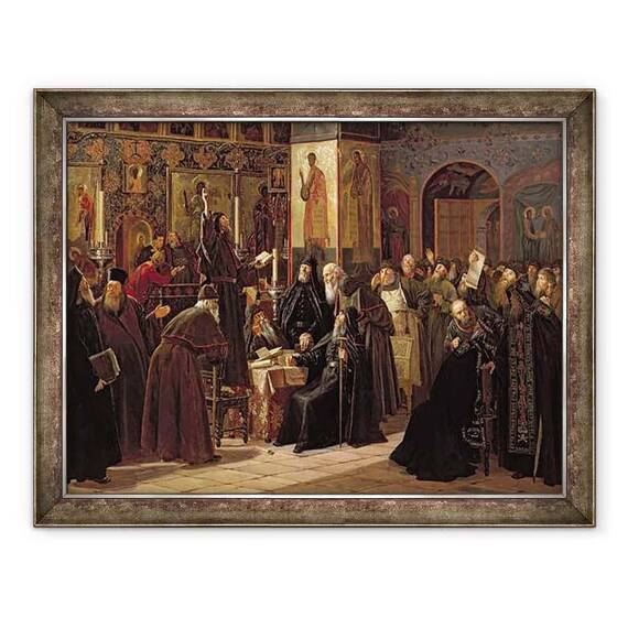 Tablou inramat - Sergei Dmitrievich Miloradovich - Revolta Manastirii Solovetsy impotriva cartilor noi in 1666 - - Roveli