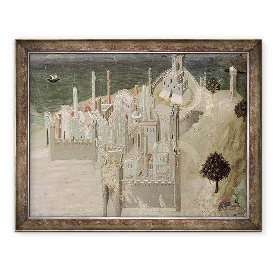 Tablou inramat - Ambrogio Lorenzetti - Vedere spre un oras de coasta - - Roveli