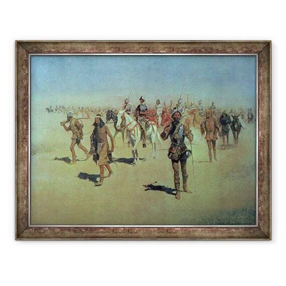 Tablou inramat - Frederic Remington - Francisco Vasquez de Coronado c.1510-54 isi croiesc drum prin New Mexico, de la Marele Explorator American - - Roveli