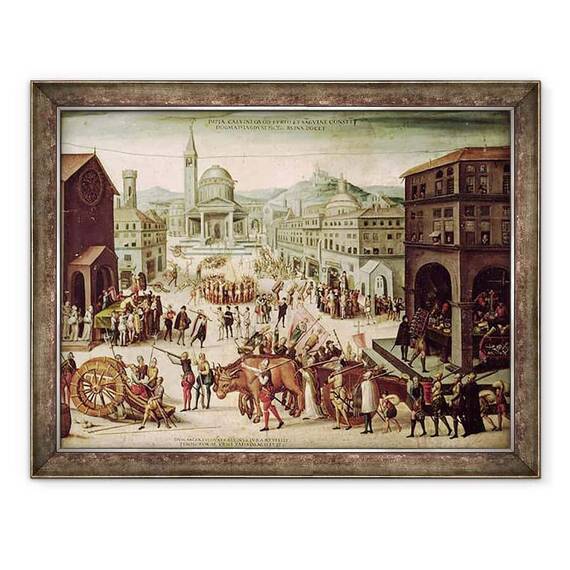 Tablou inramat - Scoala franceza - Sacul Lyonilor de catre Baronul des Adrets 1513-87 aprilie 1562 - - Roveli